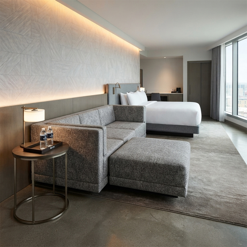 Modułowa sofa hotelowa z prostą tkaniną i otomaną