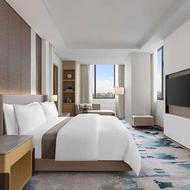 Tempat Tidur Hotel Veneer Kayu dengan Headboard Berlapis